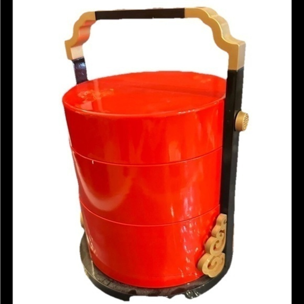 Japanese Gold Teacup Jubako Red Lacquer Velvet Bento Box Stacking Gift BaiBadBox